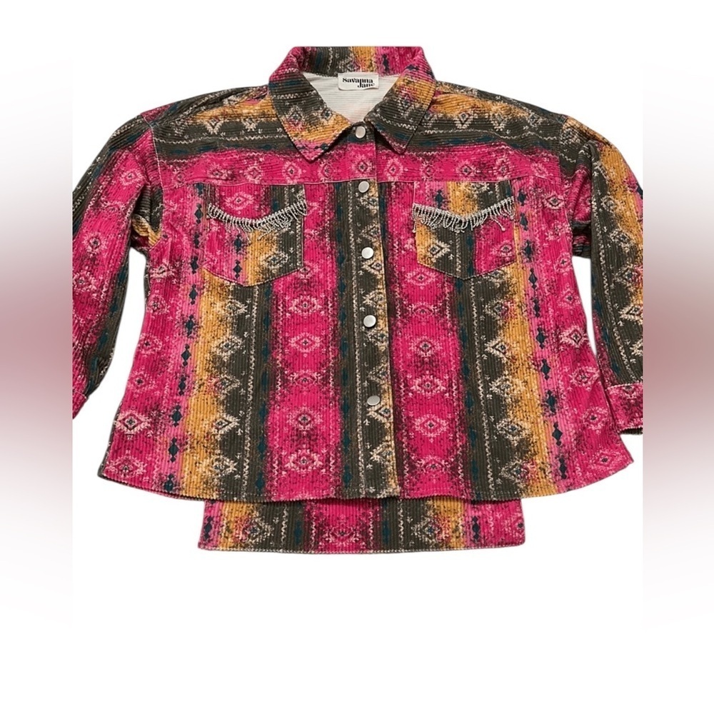 Colorful Button-Up Corduroy Jacket with Fringe - Picture 2 of 5